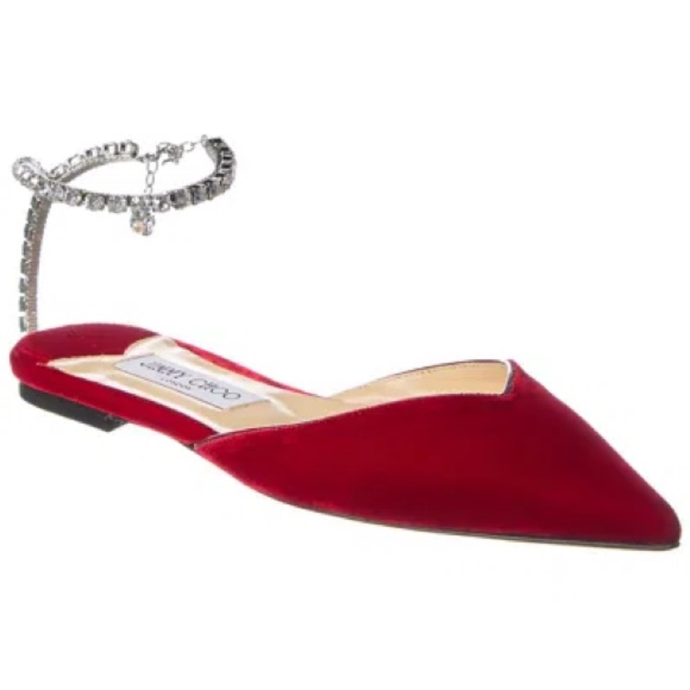 BRAND NEW JIMMY CHOO RED VELVET SAEDA FLATS SIZE 9.5